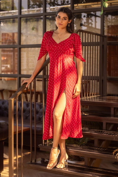 REDDISH POLKA DRESS - Sarnya