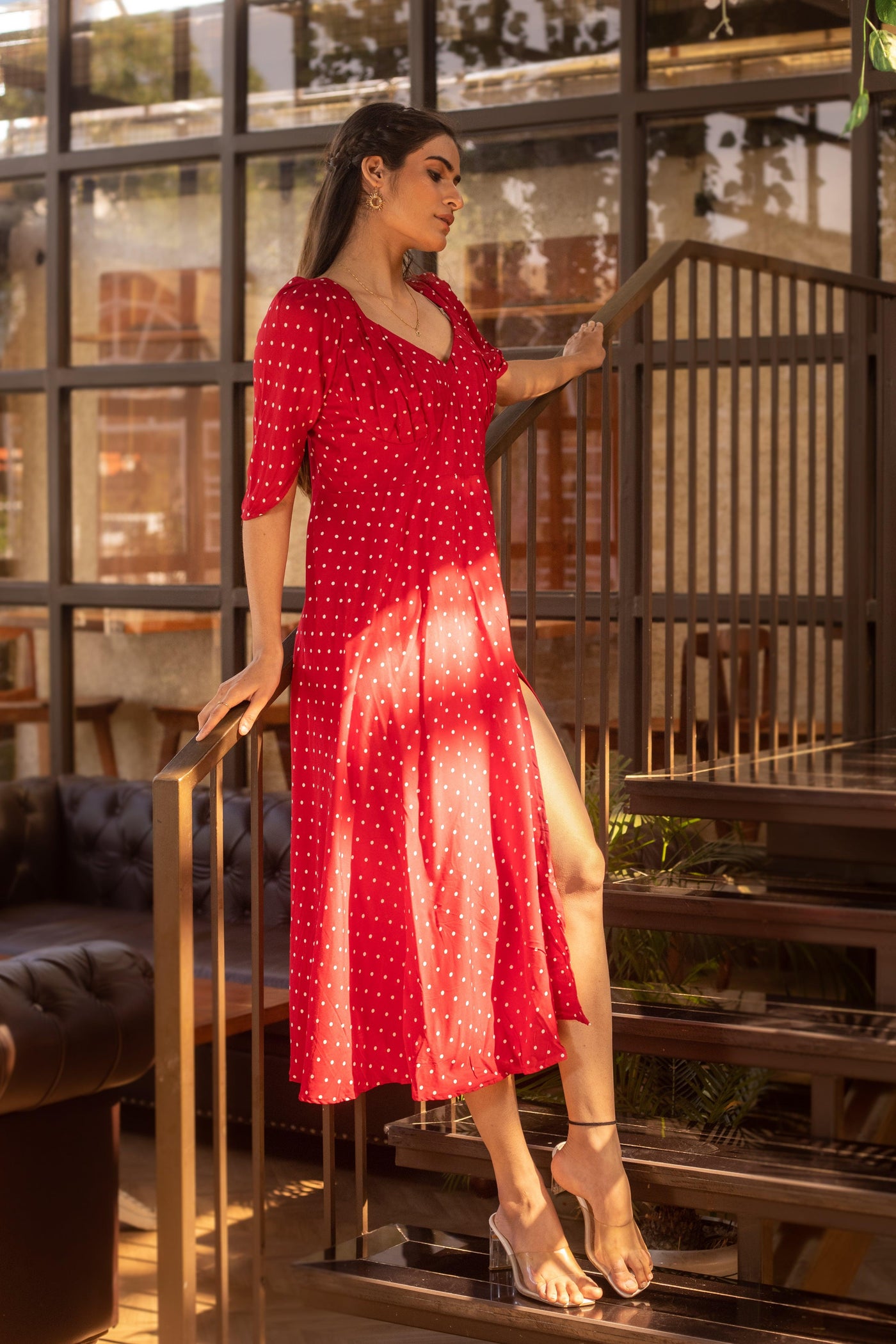 REDDISH POLKA DRESS - Sarnya