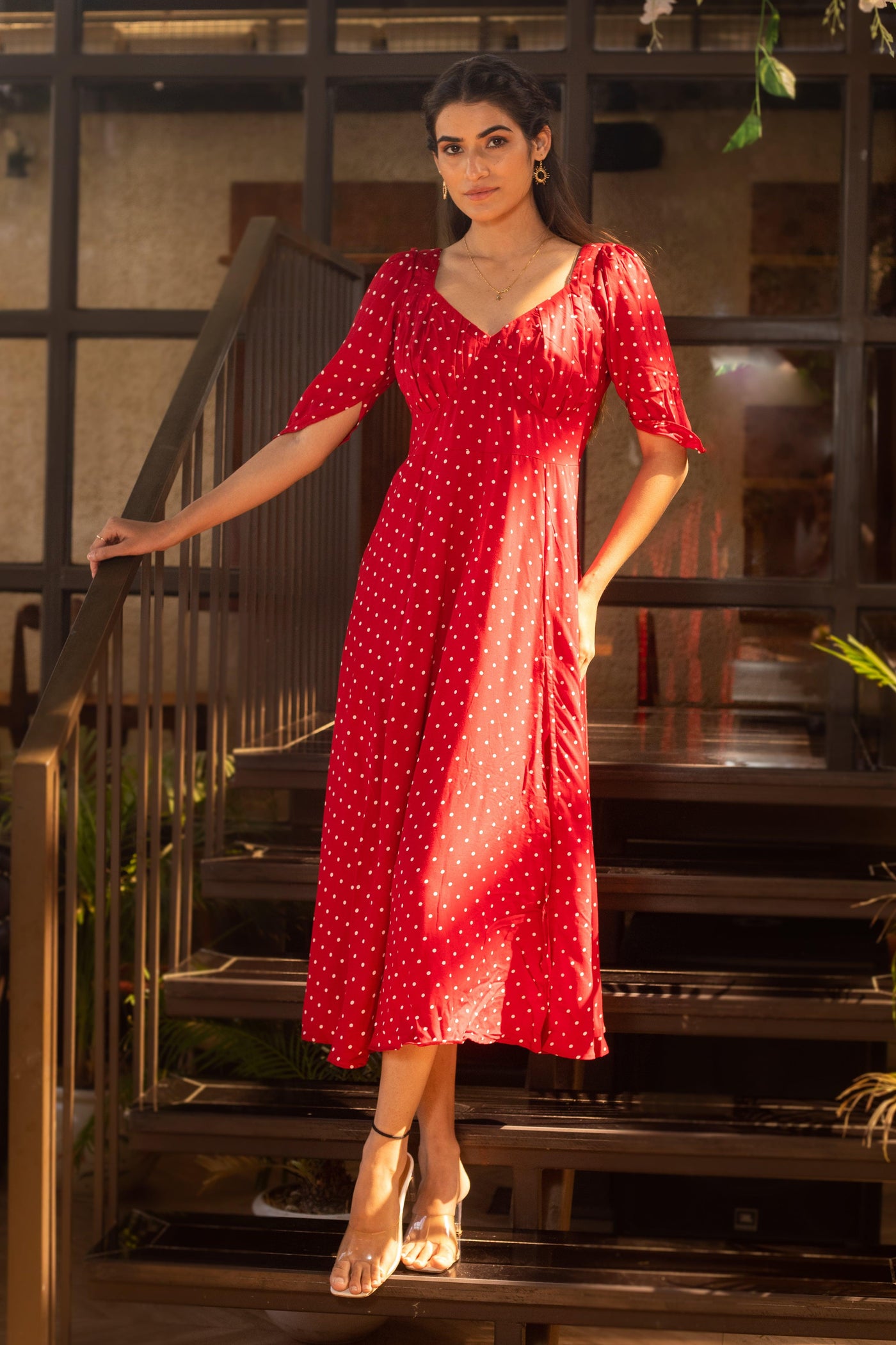 REDDISH POLKA DRESS - Sarnya