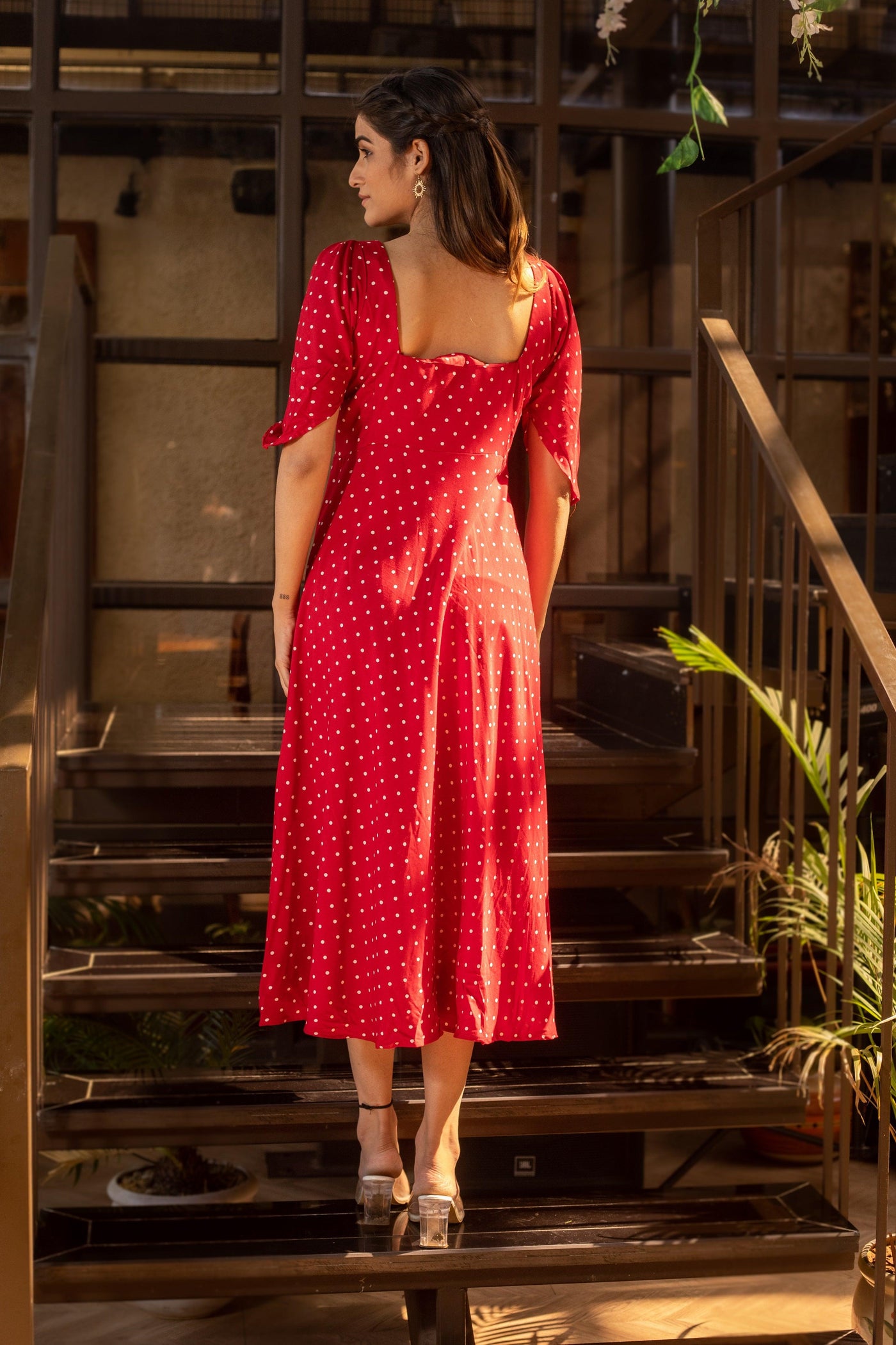 REDDISH POLKA DRESS - Sarnya