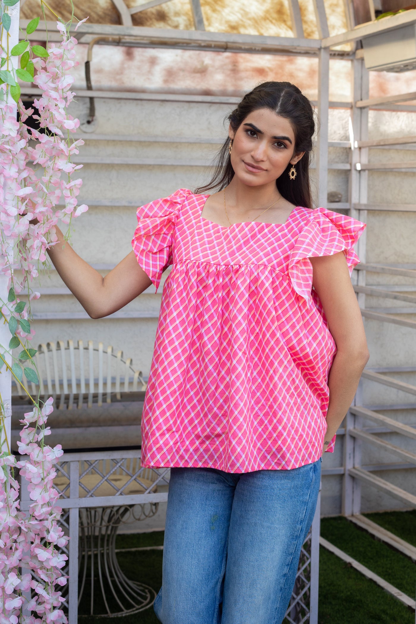 MOSS CHECKED TOP - Sarnya