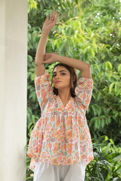 ORANGE HAZE FLORAL TOP - Sarnya