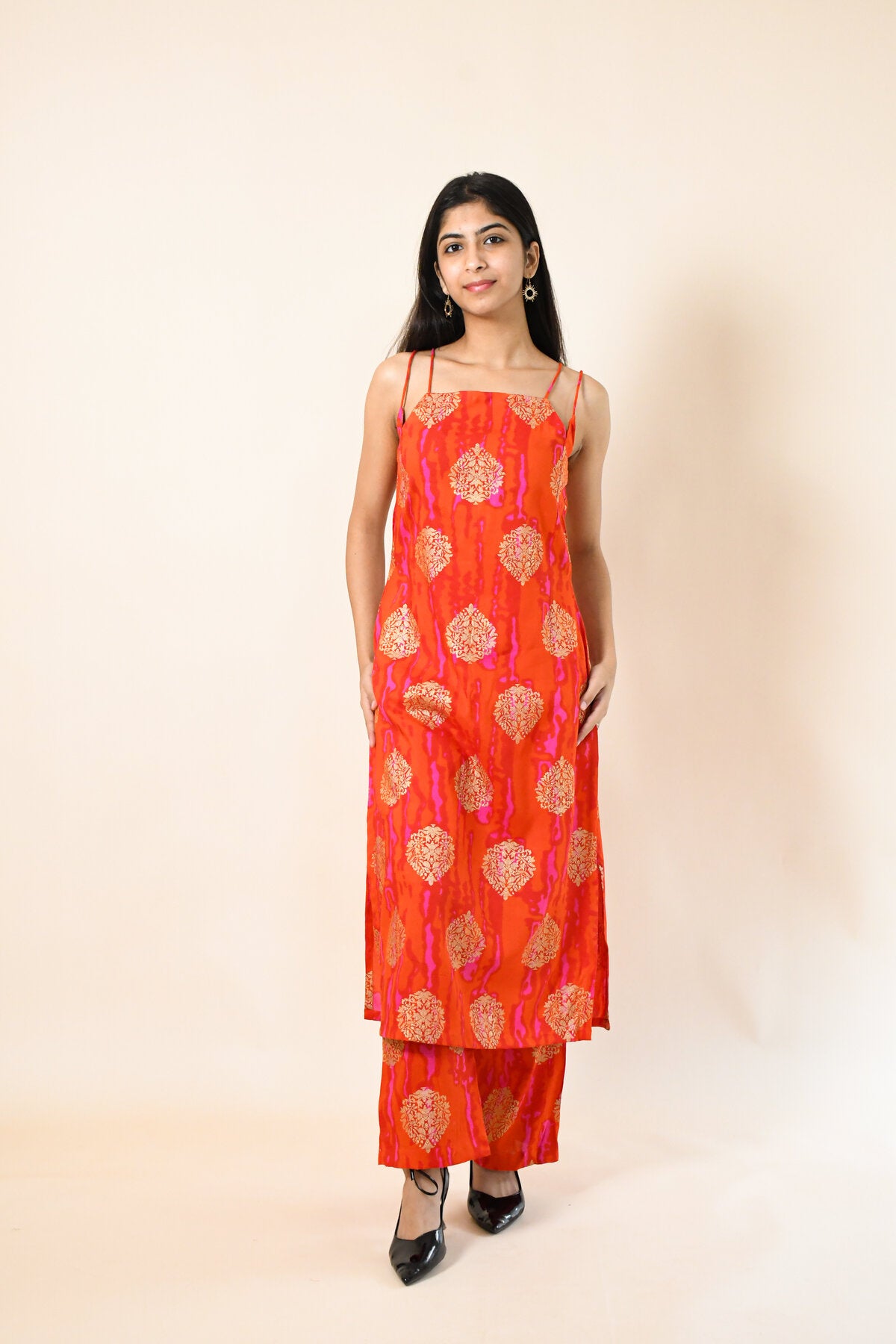 MAHIKA RED RAYON KURTA SET WITH DUPATTA