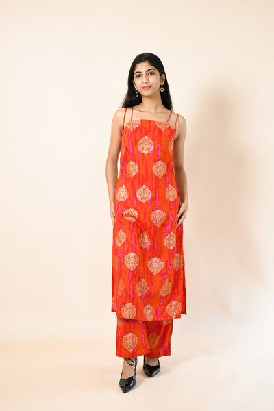 MAHIKA RED RAYON KURTA SET WITH DUPATTA