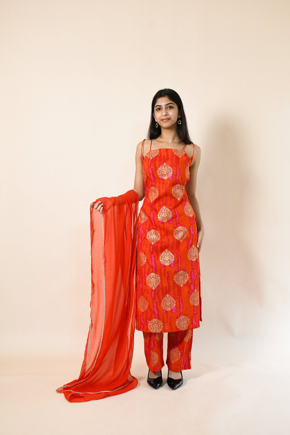 MAHIKA RED RAYON KURTA SET WITH DUPATTA