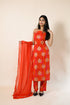 MAHIKA RED RAYON KURTA SET WITH DUPATTA