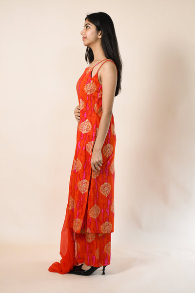 MAHIKA RED RAYON KURTA SET WITH DUPATTA