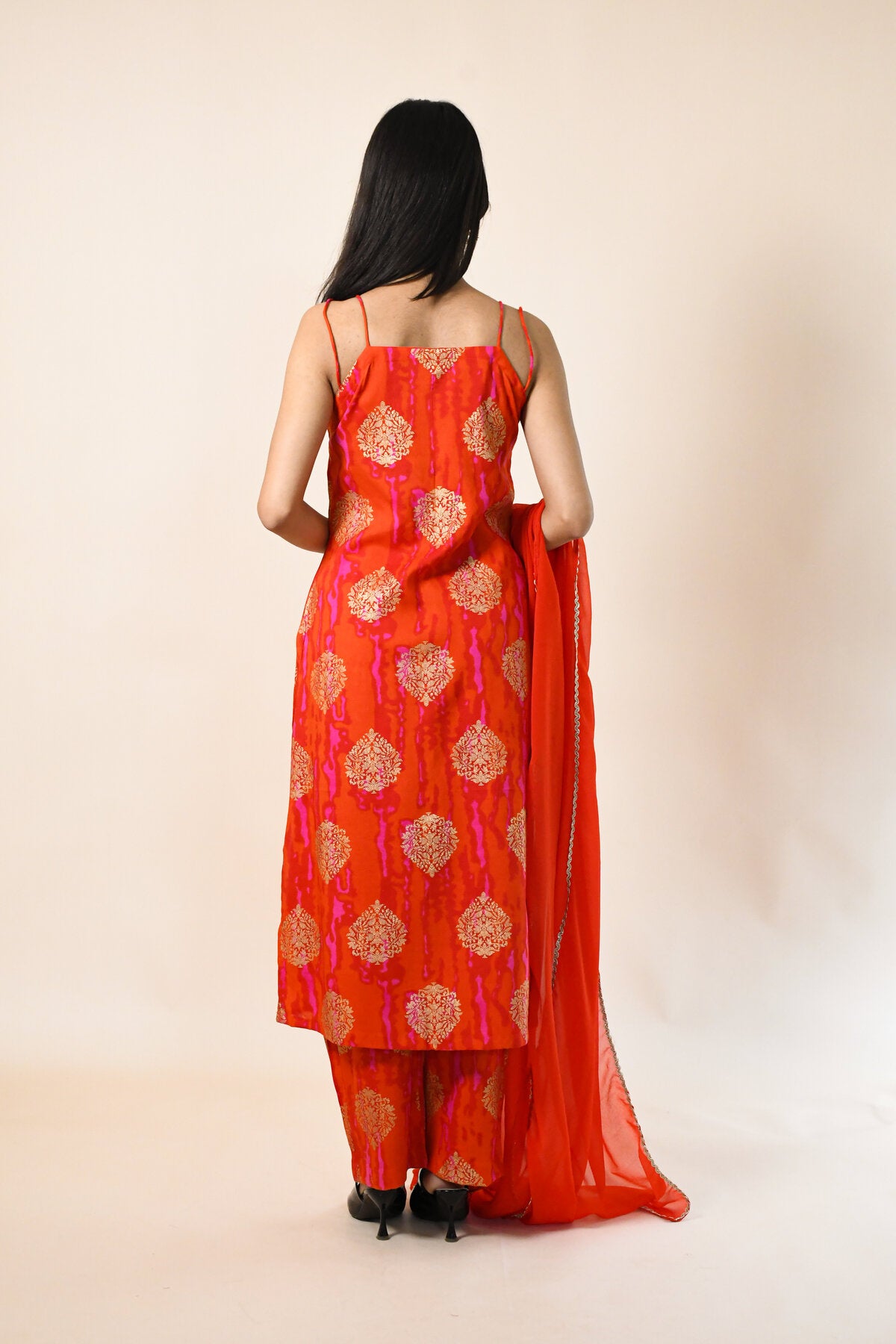 MAHIKA RED RAYON KURTA SET WITH DUPATTA