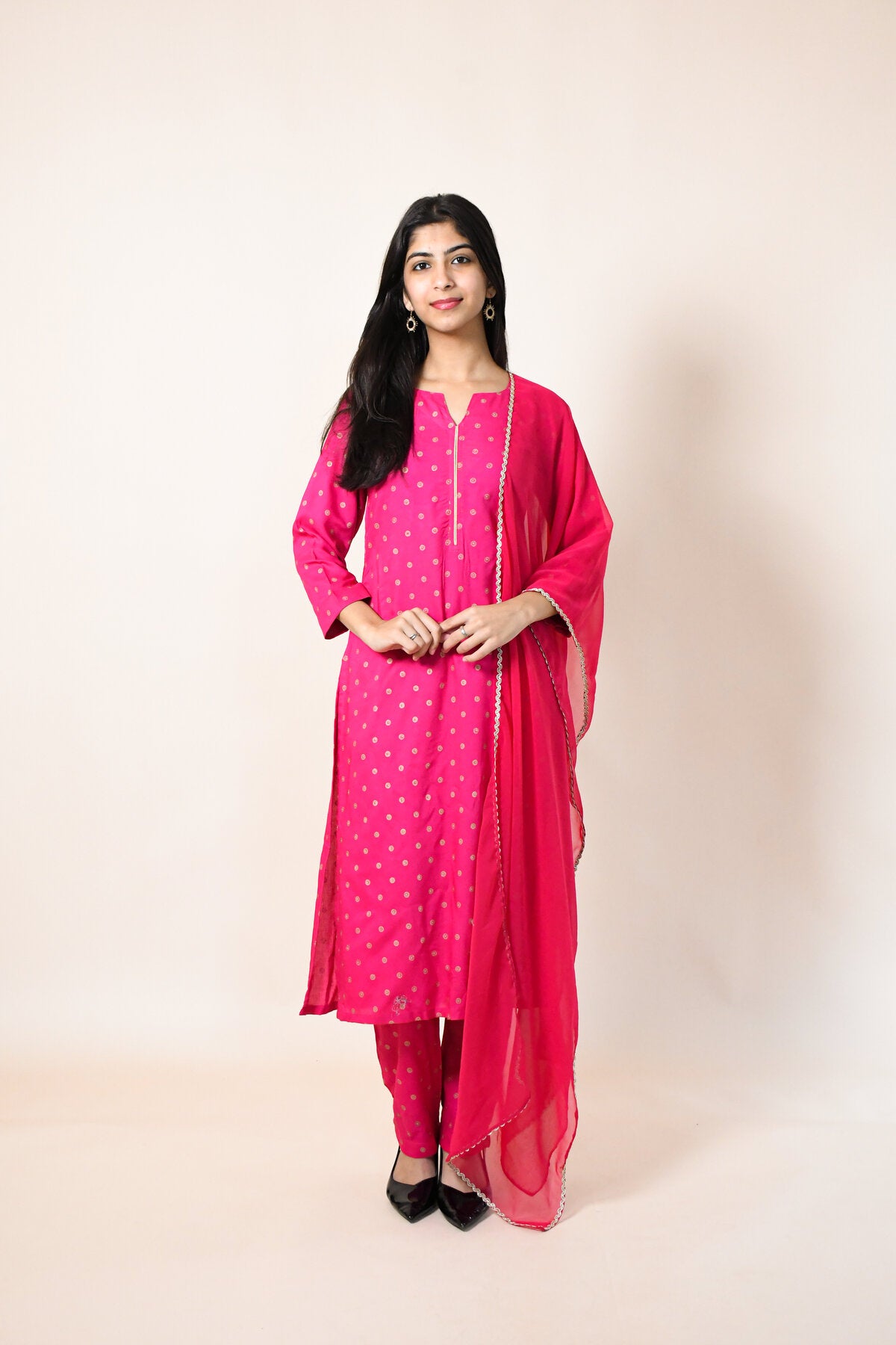 RANI RAYON ROUND NECK KURTA SET WITH DUPATTA