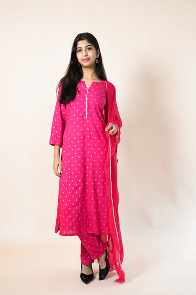 RANI RAYON ROUND NECK KURTA SET WITH DUPATTA