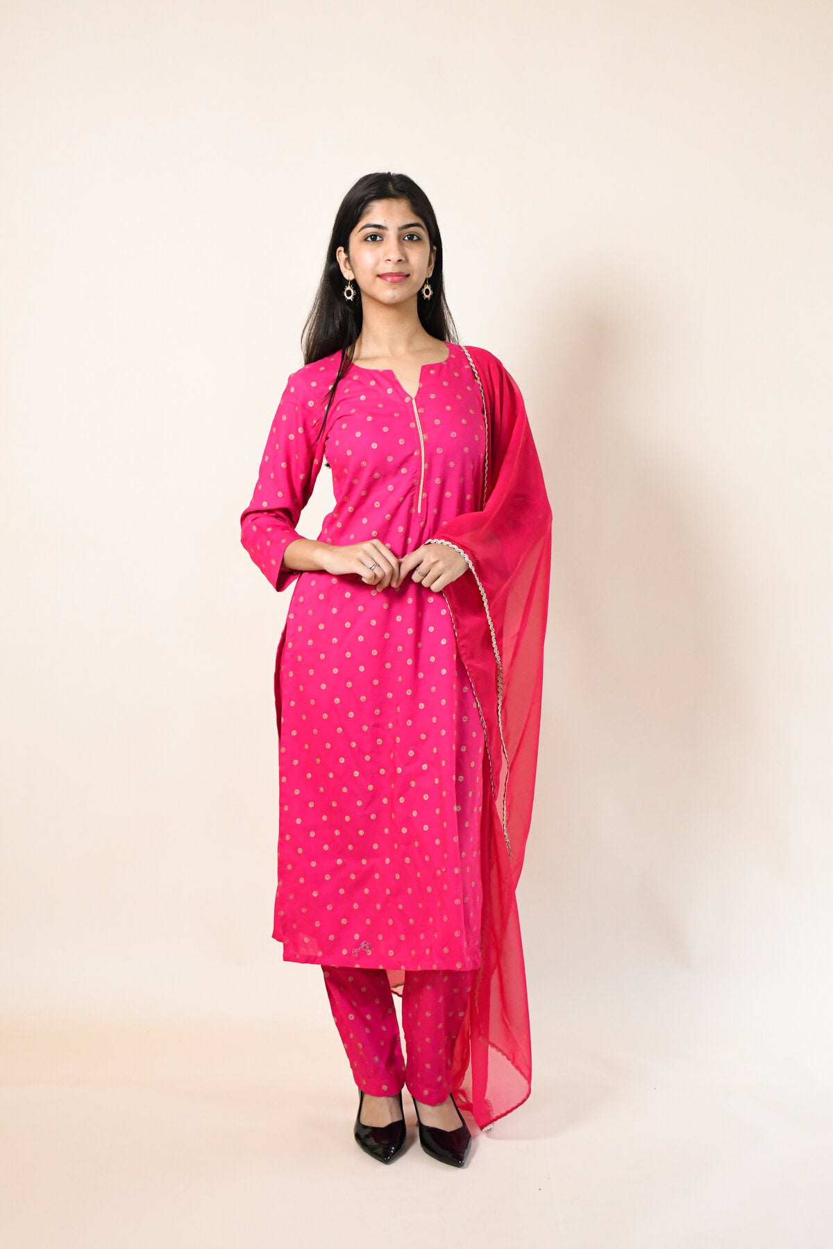 RANI RAYON ROUND NECK KURTA SET WITH DUPATTA
