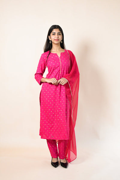 RANI RAYON ROUND NECK KURTA SET WITH DUPATTA
