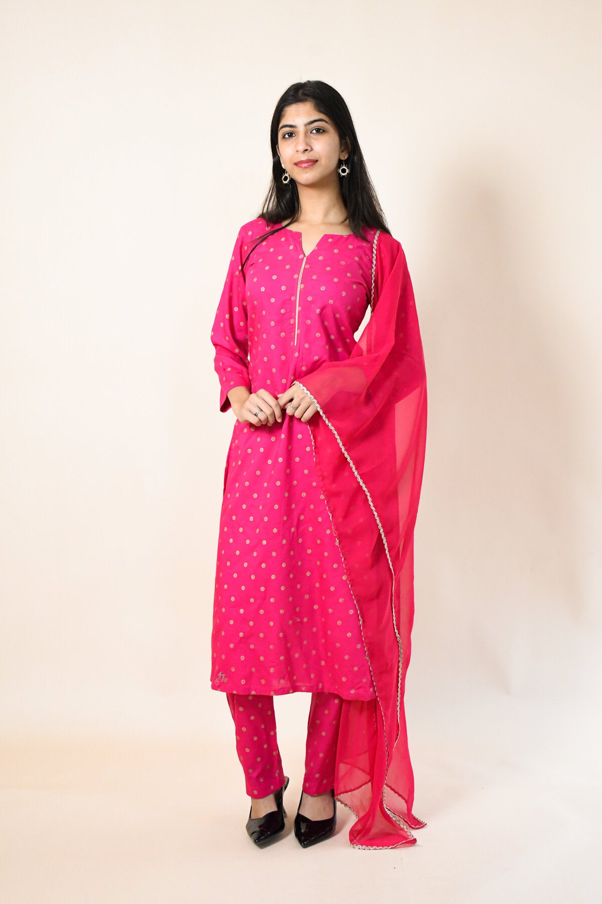 RANI RAYON ROUND NECK KURTA SET WITH DUPATTA