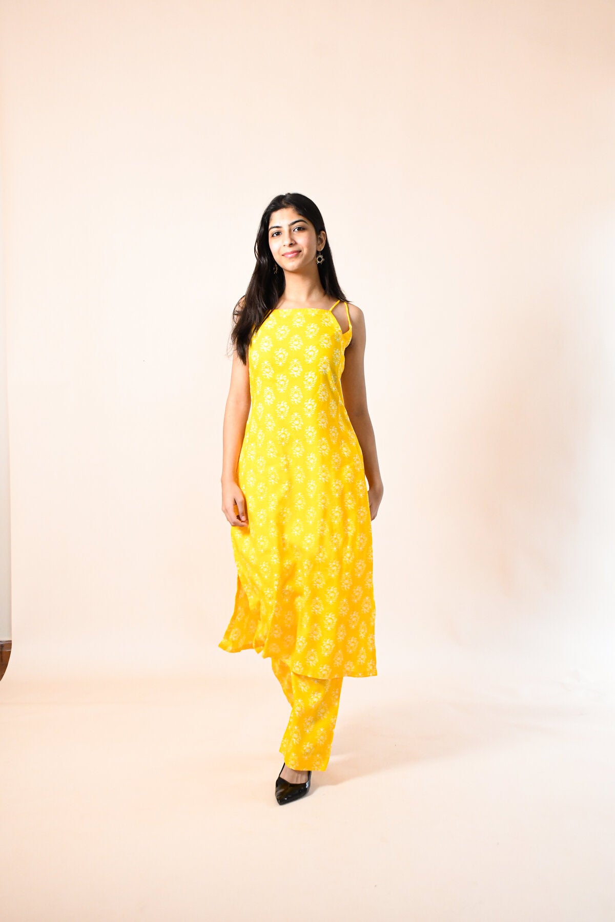 MAHIKA YELLOW RAYON HAND BLOCK PRINTED KURTA SET