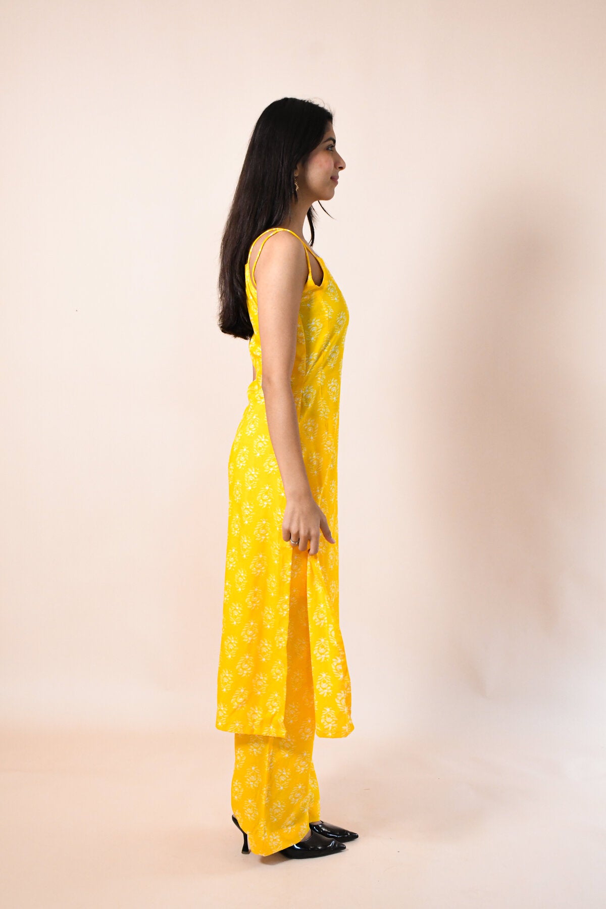 MAHIKA YELLOW RAYON HAND BLOCK PRINTED KURTA SET