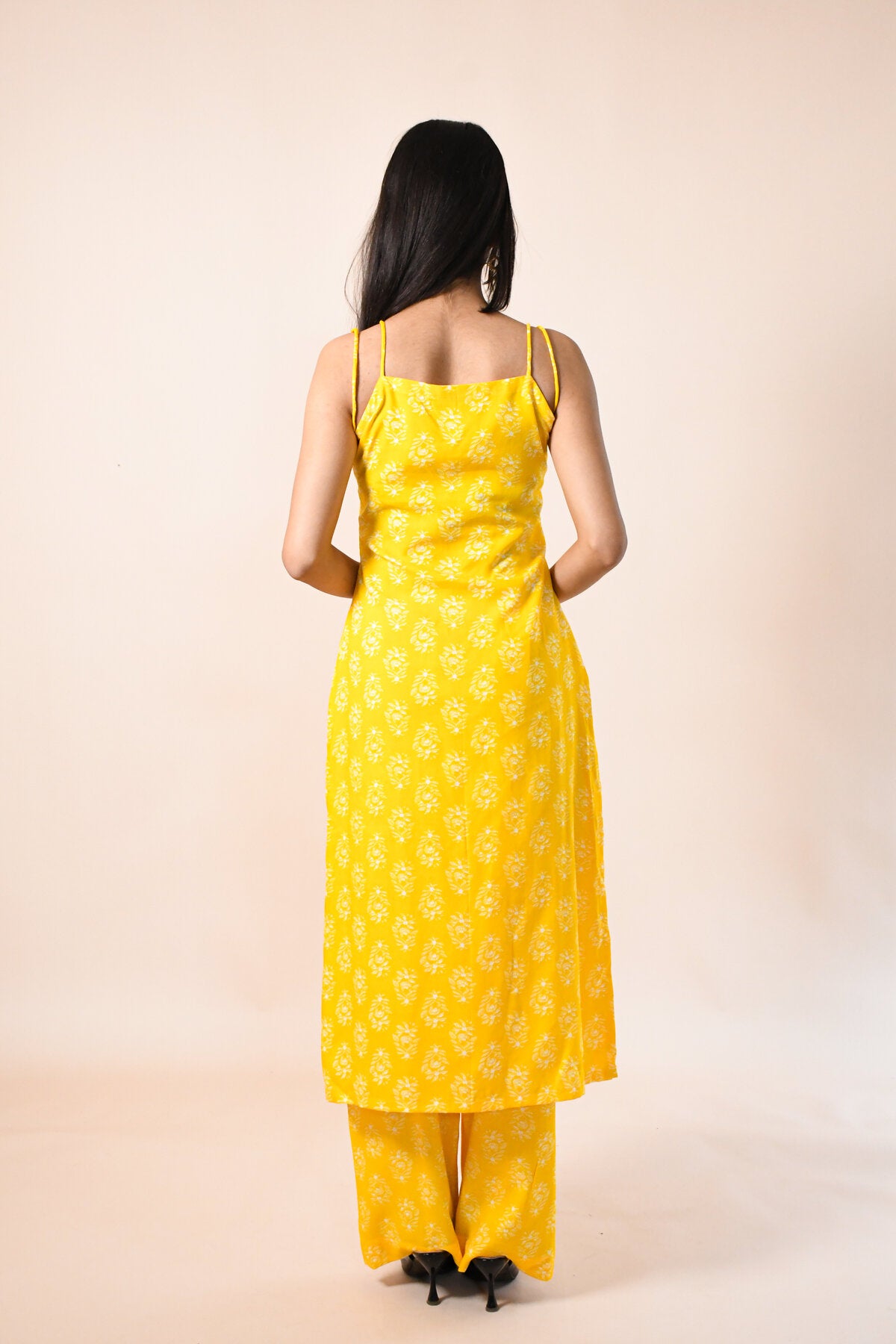 MAHIKA YELLOW RAYON HAND BLOCK PRINTED KURTA SET