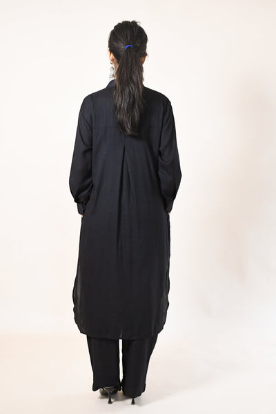 WOMEN SOLID BLACK STRAIGHT KURTA WITH TROUSERS