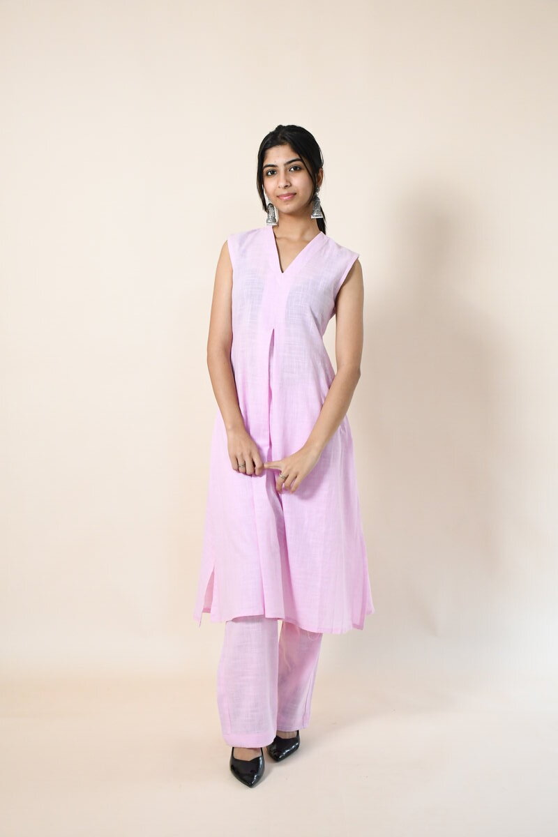 LIGHT PINK SLEEVLESS LONG LENGTHED CO-ORD SET