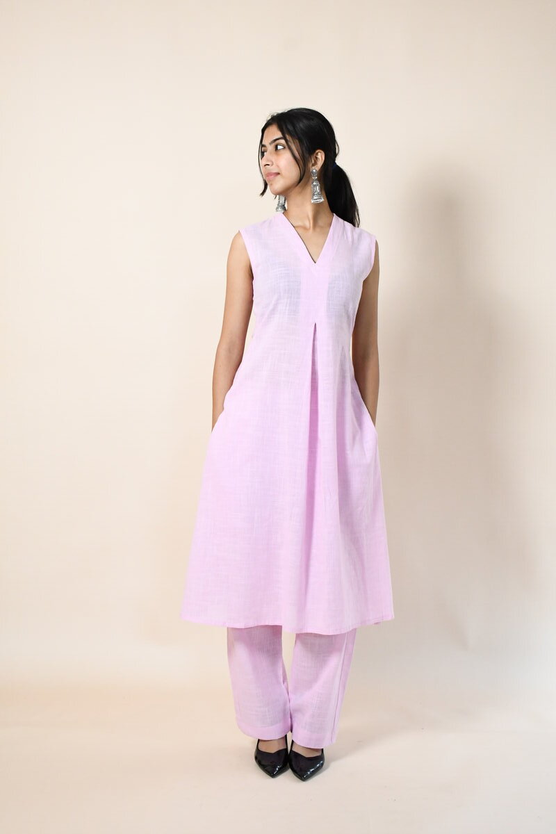 LIGHT PINK SLEEVLESS LONG LENGTHED CO-ORD SET