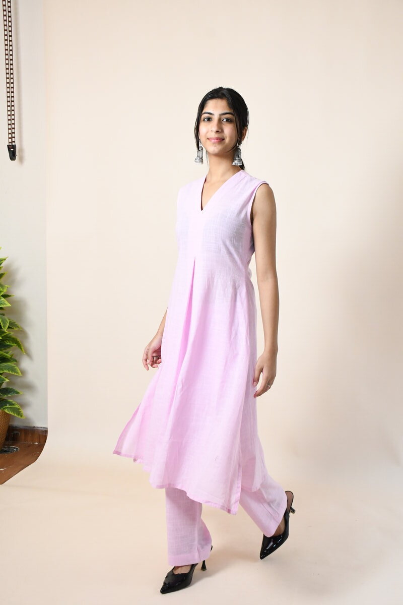 LIGHT PINK SLEEVLESS LONG LENGTHED CO-ORD SET