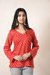 DISHU Ruby Red Rayon V-Neck Printed Kurti