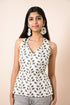 Vanya Off White Halter Neck Leaf Print Sleevless Top