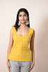 Sharon Mustard Yellow Kantha Print Sweetheart Neck Top