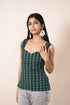Arohi Green Kantha Print Sweetheart Neck Top