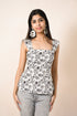 Kimi Off White Cotton Slub Square Neck Floral Print Top