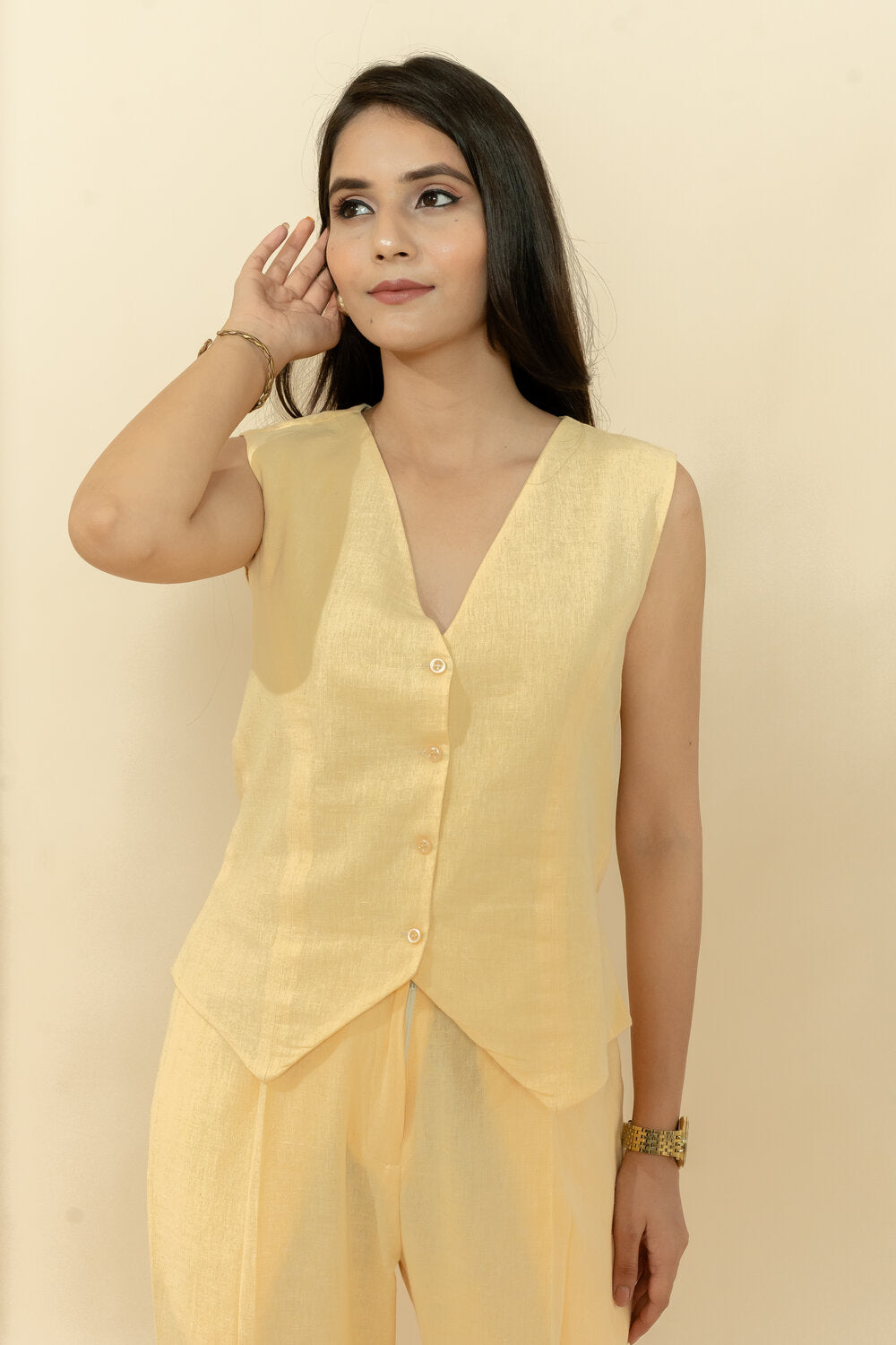 LEA YELLOW WAISTCOAT & PANT CO-ORD SET