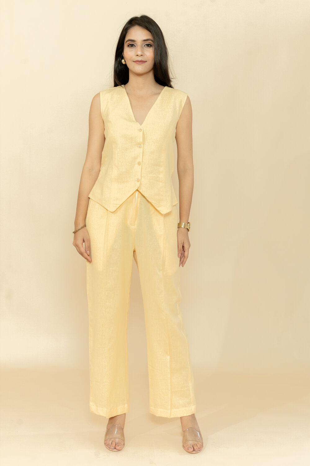 LEA YELLOW WAISTCOAT & PANT CO-ORD SET