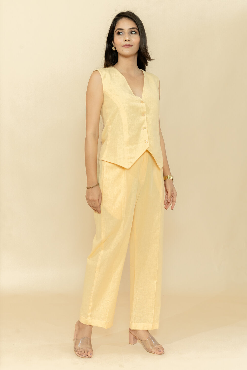 LEA YELLOW WAISTCOAT & PANT CO-ORD SET