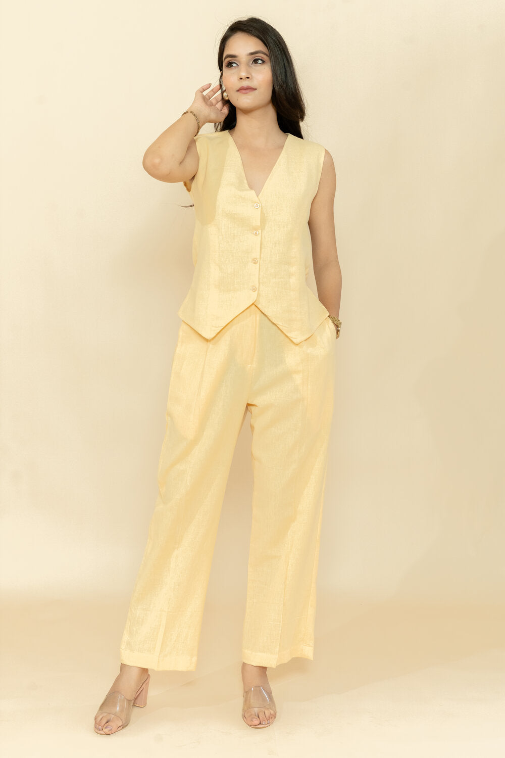 LEA YELLOW WAISTCOAT & PANT CO-ORD SET