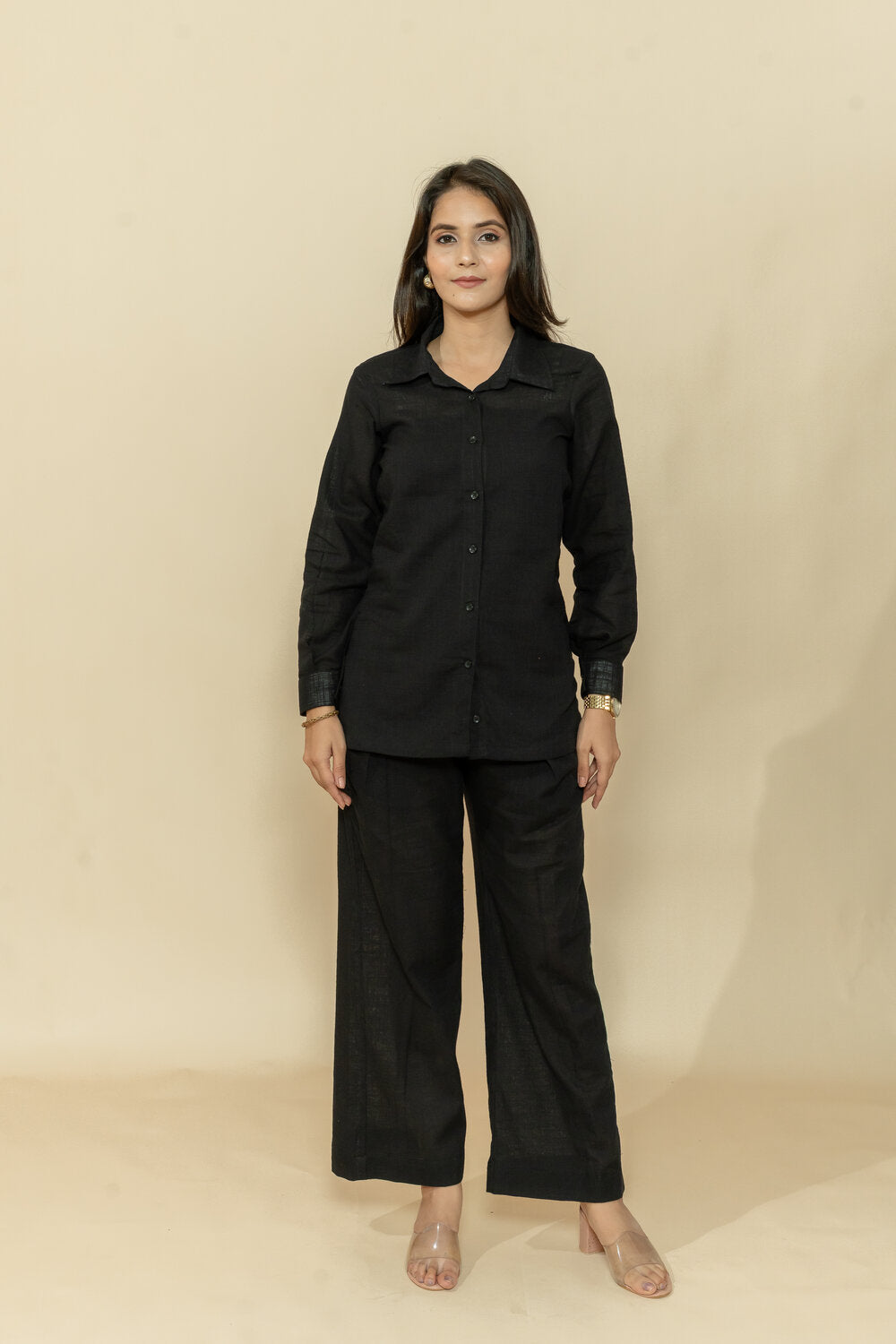 YASHI BLACK SLUB COTTON CO-ORD SET