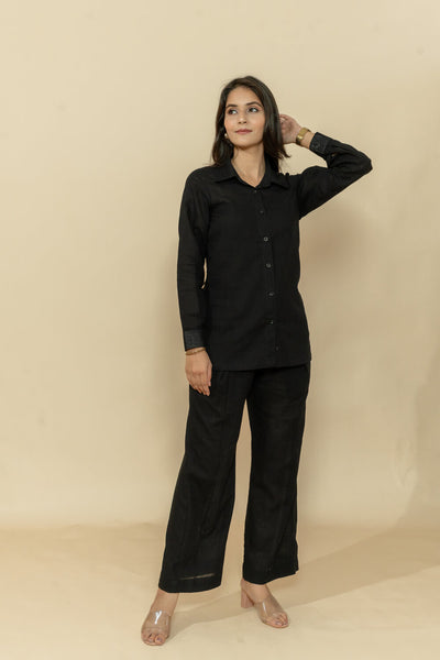 YASHI BLACK SLUB COTTON CO-ORD SET