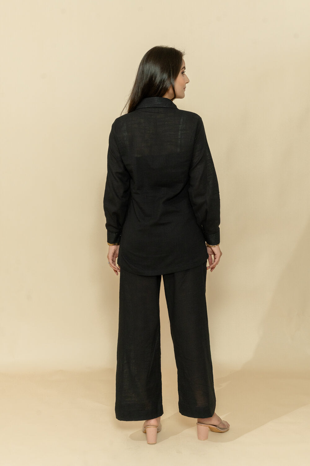 YASHI BLACK SLUB COTTON CO-ORD SET