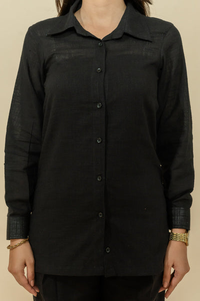 YASHI BLACK SLUB COTTON CO-ORD SET