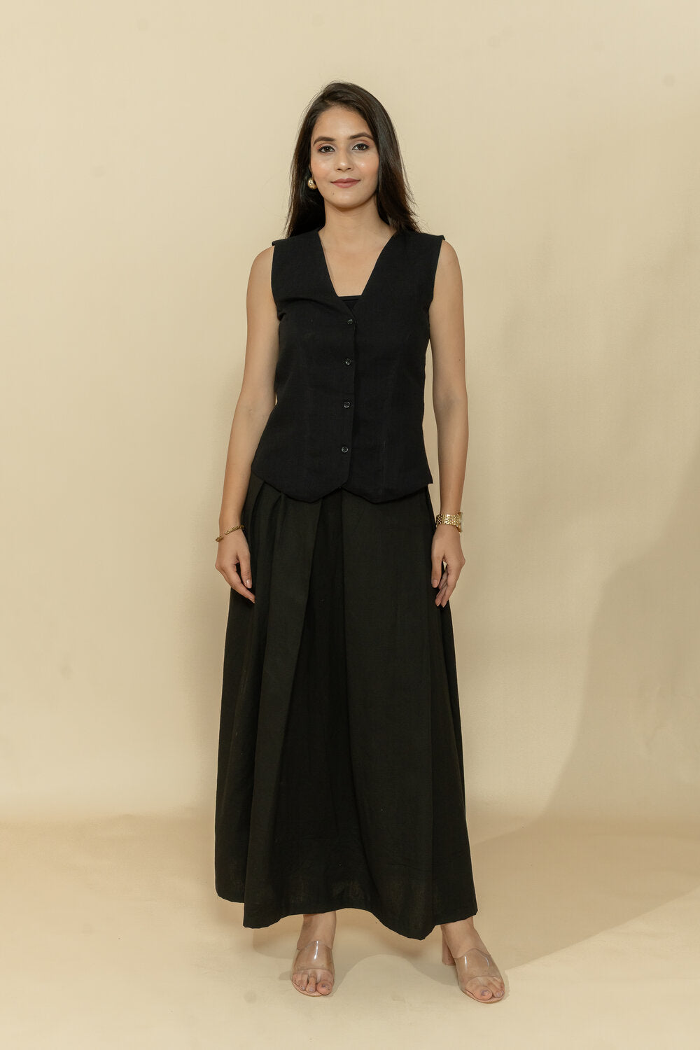 NIRA BLACK WAISTCOAT & SKIRT CO-ORD SET