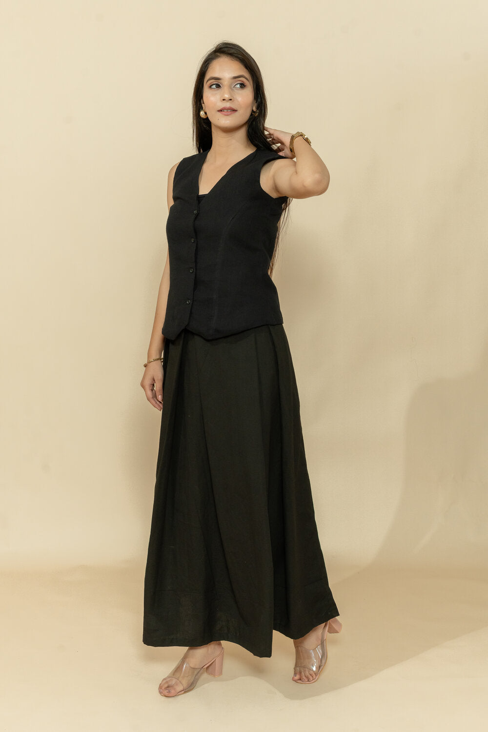 NIRA BLACK WAISTCOAT & SKIRT CO-ORD SET