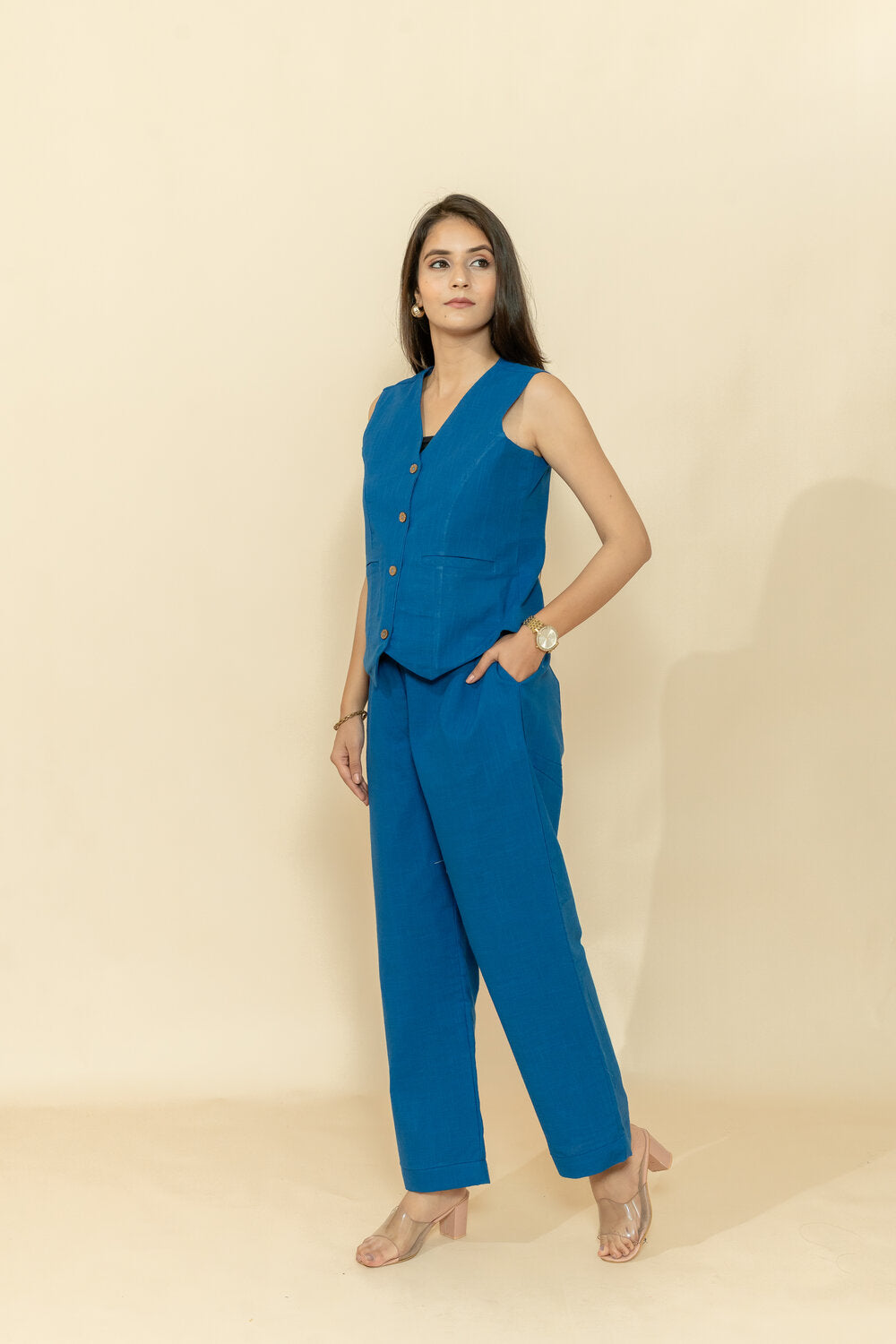 LEA BLUE WAISTCOAT & PANT CO-ORD SET