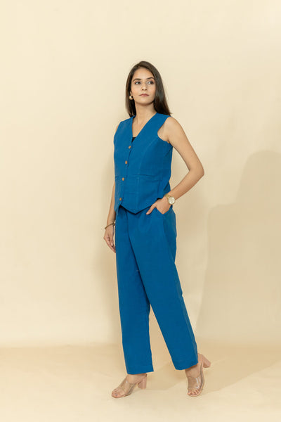 LEA BLUE WAISTCOAT & PANT CO-ORD SET