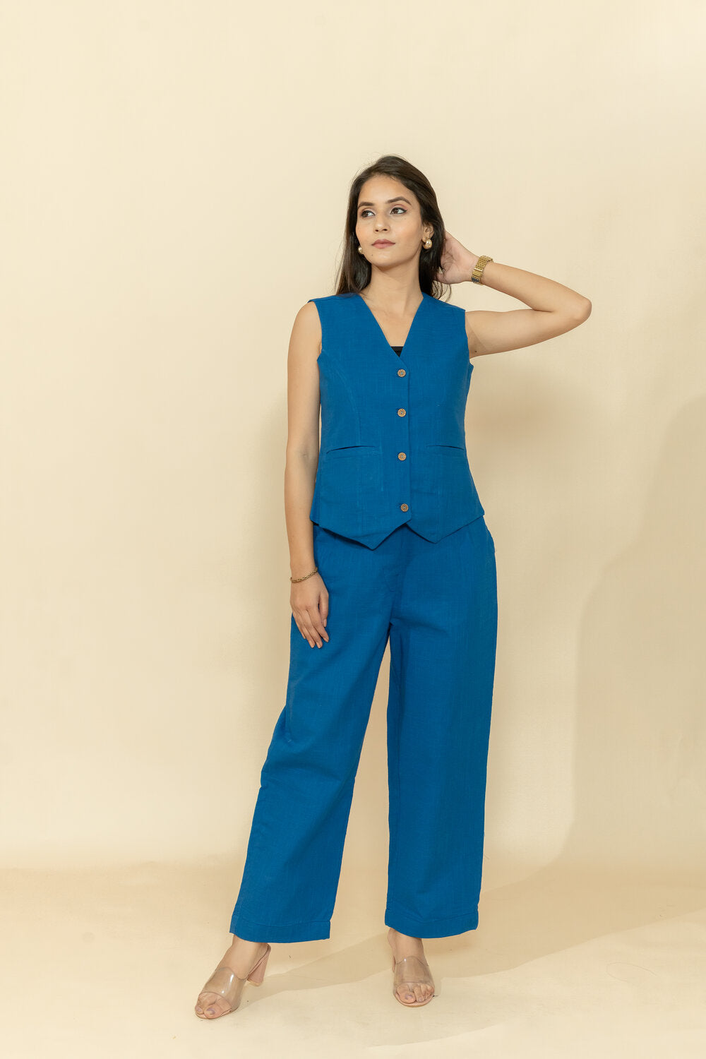 LEA BLUE WAISTCOAT & PANT CO-ORD SET