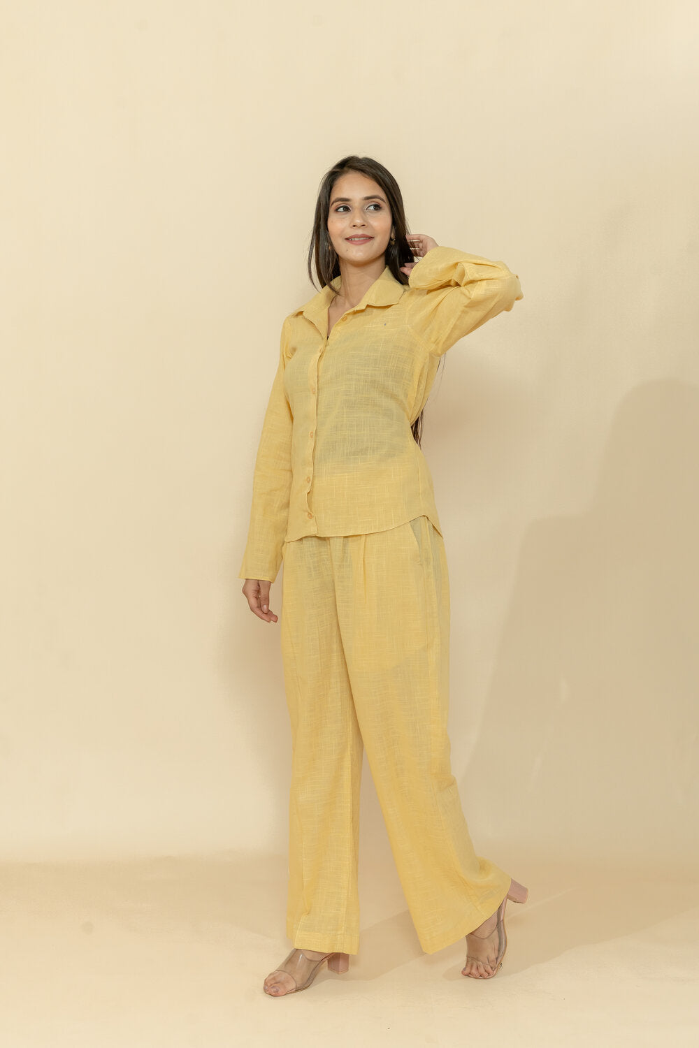 YASHI YELLOW SLUB COTTON CO-ORD SET