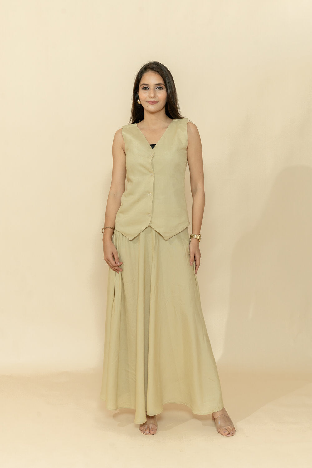 NIRA CREAM WAISTCOAT & SKIRT CO-ORD SET