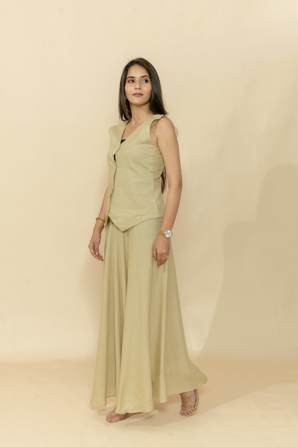 NIRA CREAM WAISTCOAT & SKIRT CO-ORD SET