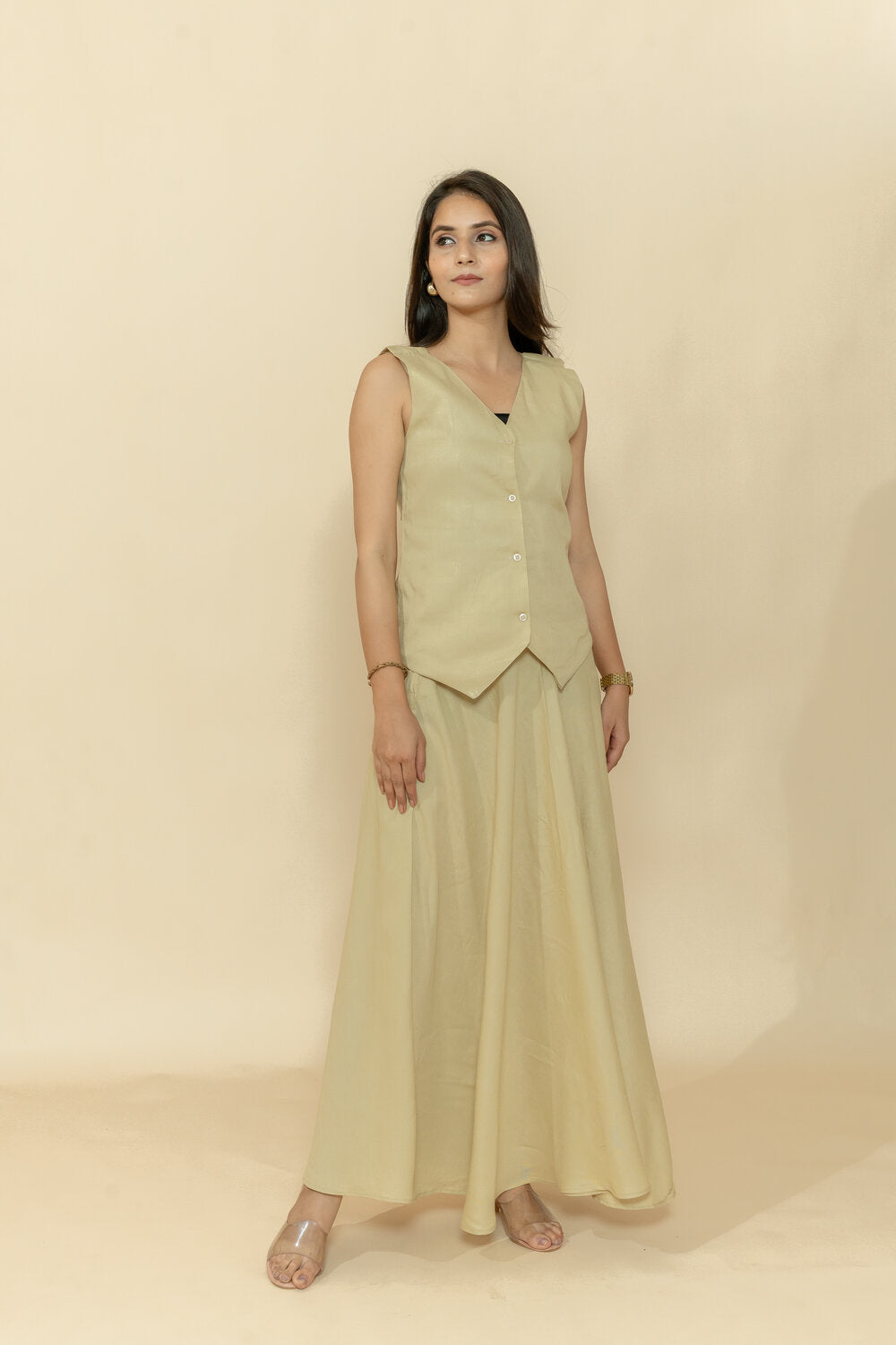 NIRA CREAM WAISTCOAT & SKIRT CO-ORD SET