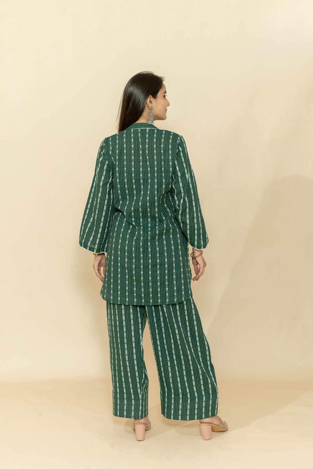 SUDHA GREEN PRINTED KATHA COTTON CO-ORD SET