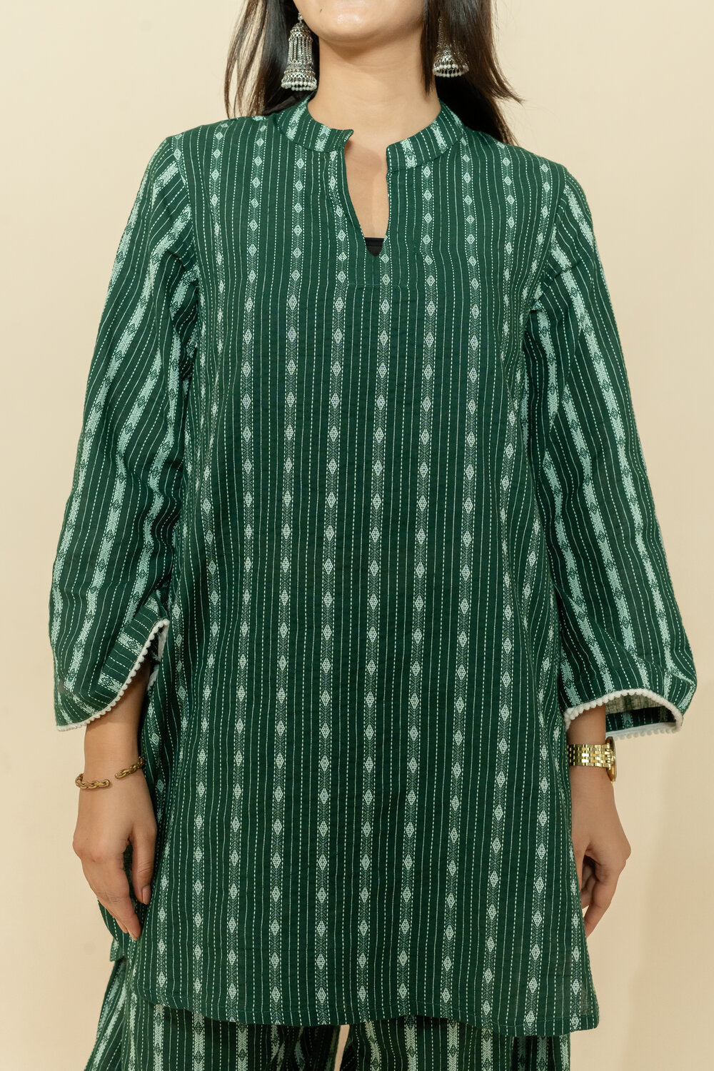 SUDHA GREEN PRINTED KATHA COTTON CO-ORD SET