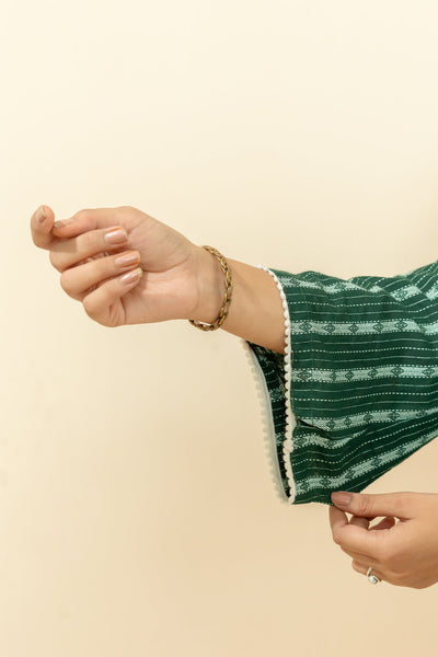 SUDHA GREEN PRINTED KATHA COTTON CO-ORD SET