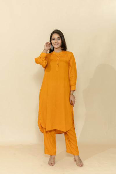 ABHA MUSTARD RAYON CO-ORD SET